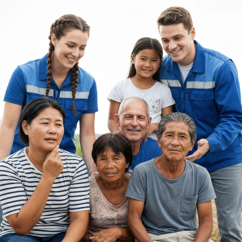 Emergency relief workers helping families