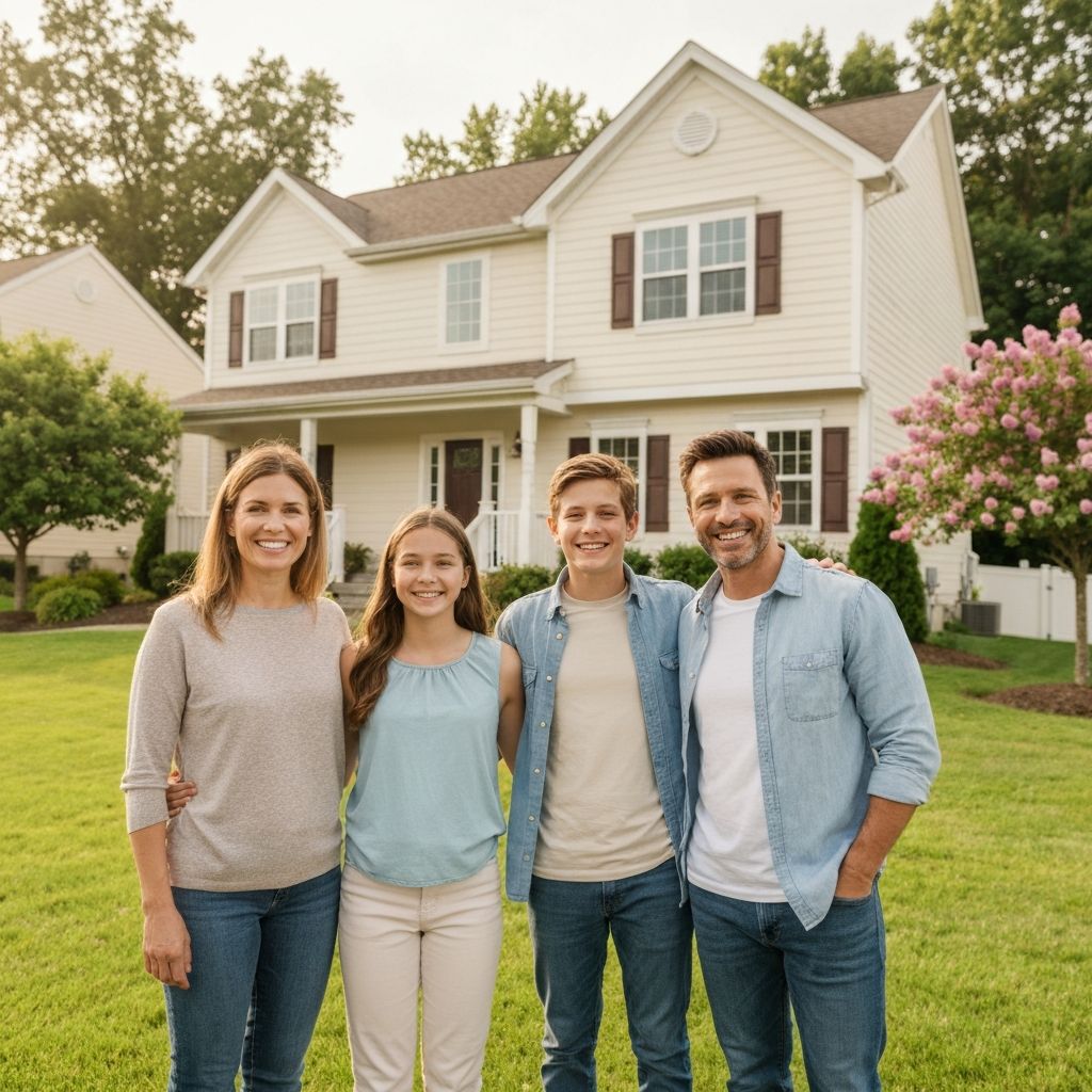 Family celebrating in their new home
